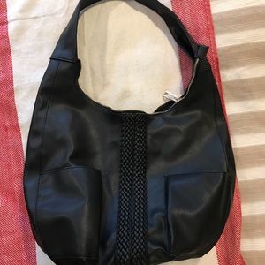 Black Faux Leather Hobo Bag